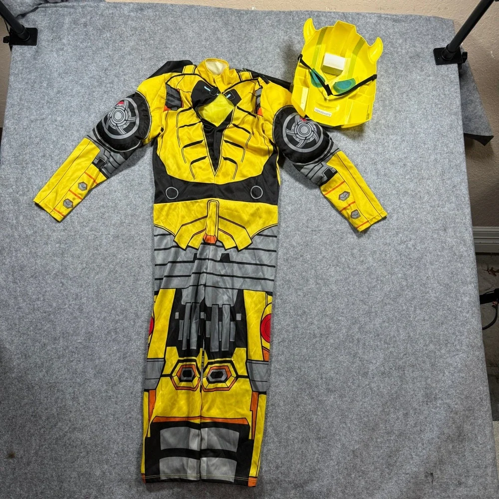 Transformers Boys Bumblebee Costume Small 4-6 Yellow Padded Muscle Jumpsuit Mask